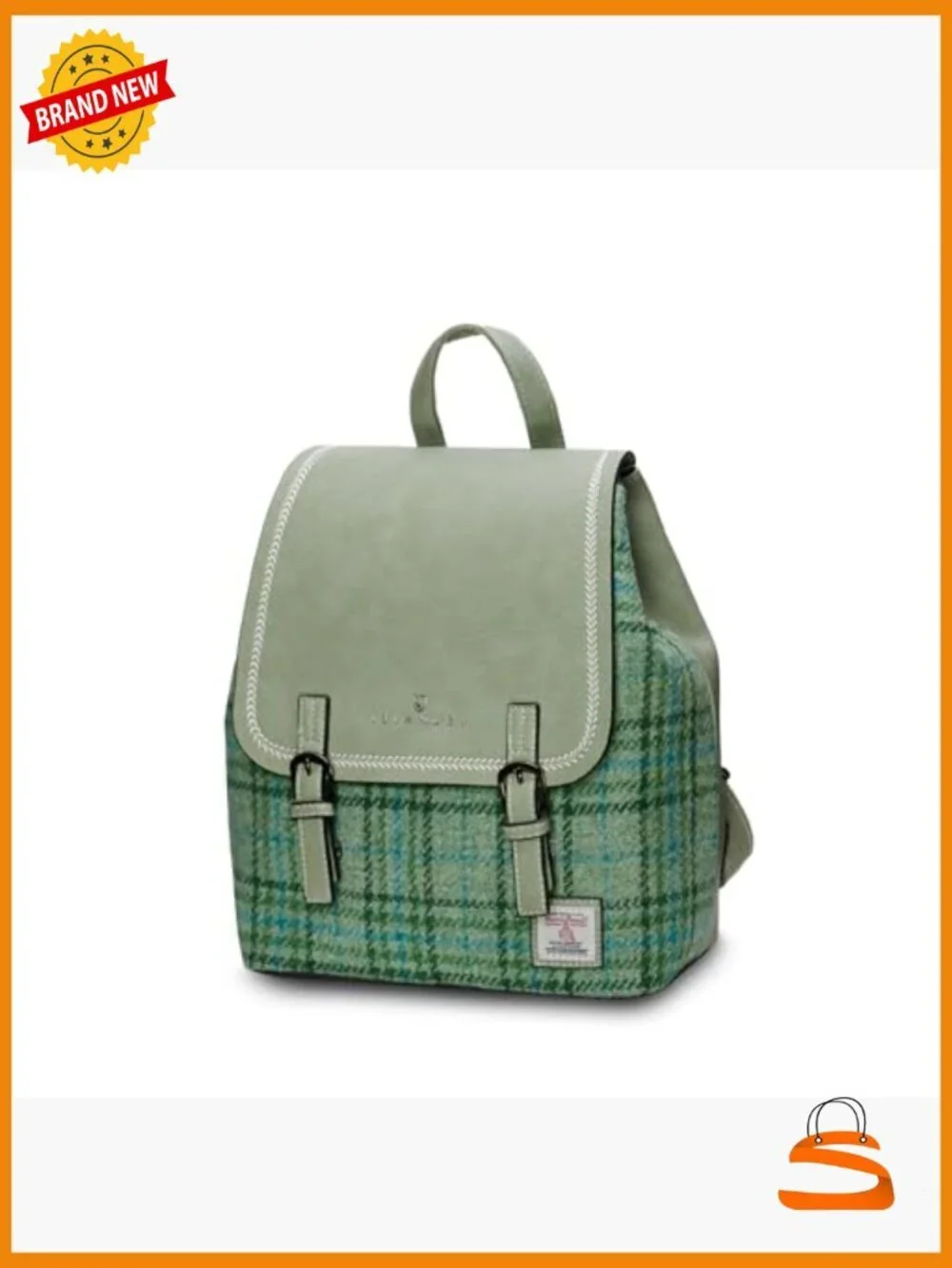 Harris Tweed & Vegan Leather Backpack, Adjustable Straps, Daypack